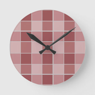 Warmer Rosé-Schachbrettmuster Soft Pink & Terrakot Runde Wanduhr