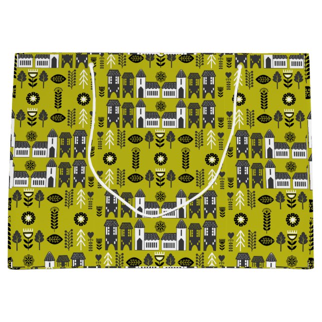 Warmer Senf Skandi-Hausdeko Große Geschenktüte (Vorderseite)