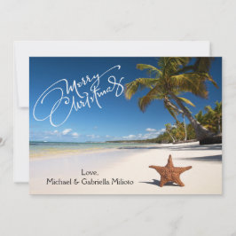 Warmer sonniger Strand mit Starfish Weihnachtskart Feiertagskarte