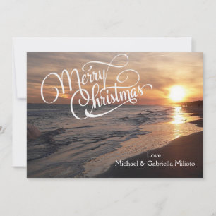 Warmer Strand mit Sonnenuntergang Weihnachtskarte Feiertagskarte