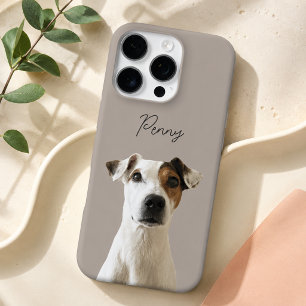 Warmer Taupe Moderner Hund Foto und Schrift Hausti iPhone 16 Pro Hülle