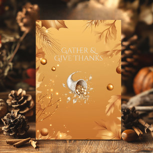 Warmer Thanksgiving-Gold mit Füllhorn und Herbst Einladung