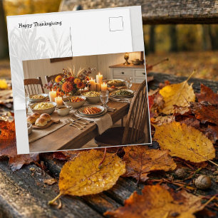 Warmer Thanksgiving-Tischdekoration mit Kerzenlich Postkarte