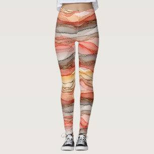 Warmer Ton Gold Geäderter Marmor Abstract Leggings