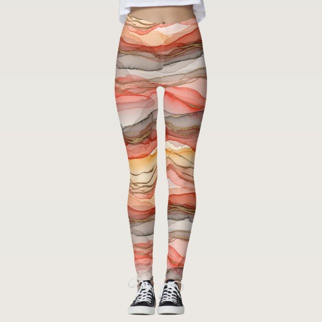 Warmer Ton Gold Geäderter Marmor Abstract Leggings (Vorderseite)