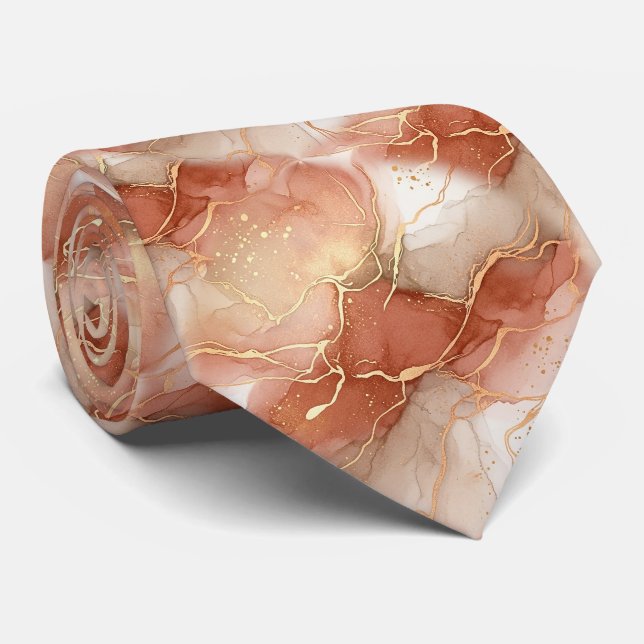 Warmer Ton und Taupe-Marmor - Metallische Linien Krawatte (Gerollt)