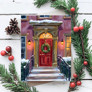 Warmer Willkommen   Weihnachtsroter Kranz Gemütlic Feiertagspostkarte