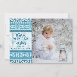 Warmer Winter wünscht Snowflake Sweater Foto Blau Feiertagskarte