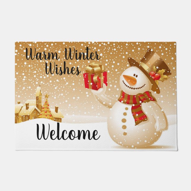 Warmer Winter wünscht Snowman Fußmatte (Vorderseite)