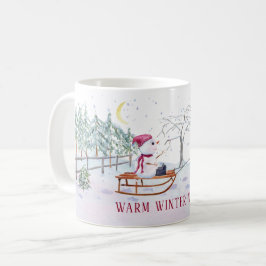 Warmer Winter wünscht Snowman und Baby auf Schlitt Kaffeetasse