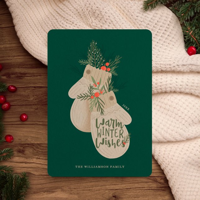 Warmer Winter wünscht Weihnachten Mitten (Warm Winter Wishes Festive Christmas Mittens Holiday Card)
