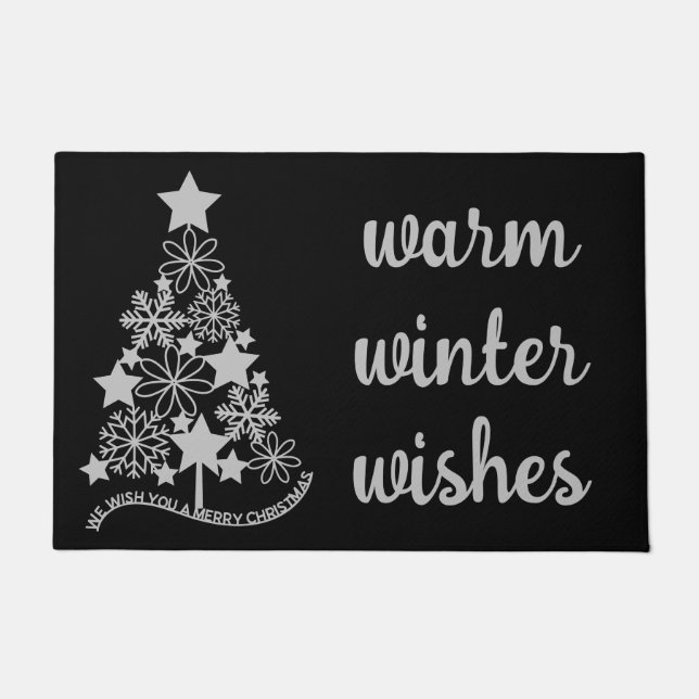 Warmer Winter wünscht Weihnachtsbaum Black Doormat Fußmatte (Vorderseite)