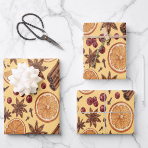 Warmer Winter Zitrus und Gewürz Weihnachten Geschenkpapier Set