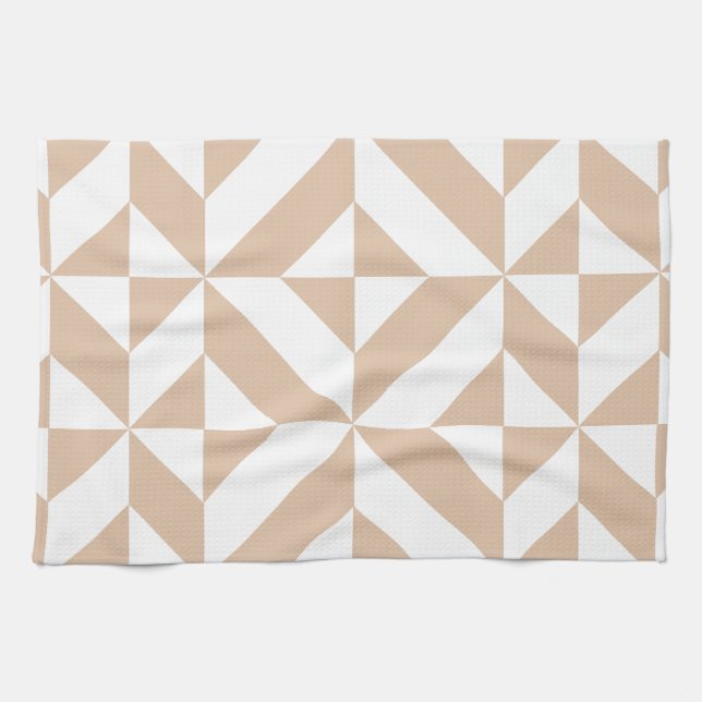 Warmes Beige Geometric Deko Cube Pattern Küchentuch (Horizontal)