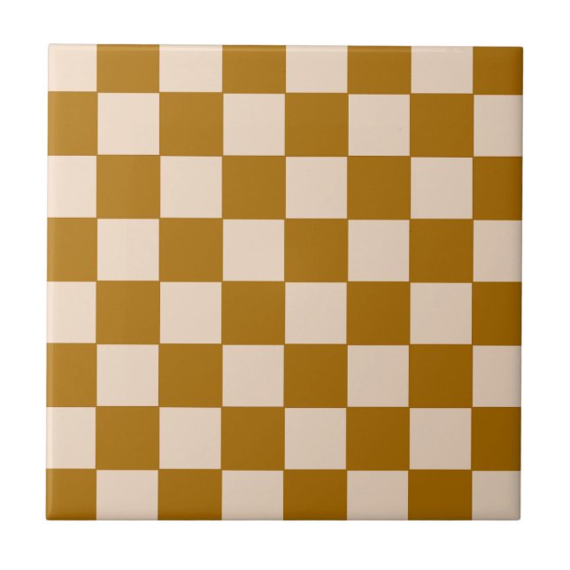 Warmes Beige-Schachbrettmuster Fliese (Vorderseite)