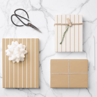 Warmes Beige und Off-White moderne Küstenstreifen Geschenkpapier Set