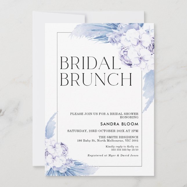 Warmes Blue Boho Pampas Grass Frame Brautparty Einladung (Vorderseite)