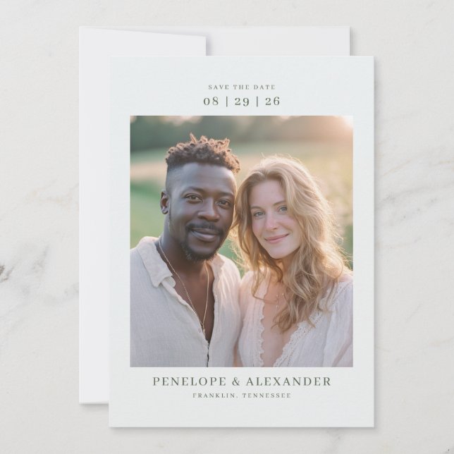 Warmes Erdige Minimalistische Foto Save The Date (Vorderseite)