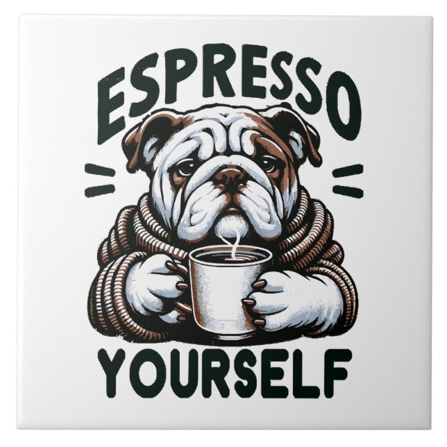Warmes Espresso Bulldog - Cosy Coffee Fliese (Vorderseite)