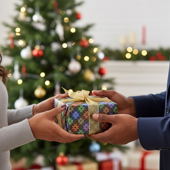 Warmes, farbenfrohe Weihnachtsmuster Poinsettia Bl Geschenkpapier (Elegant holiday gift wrapping paper)