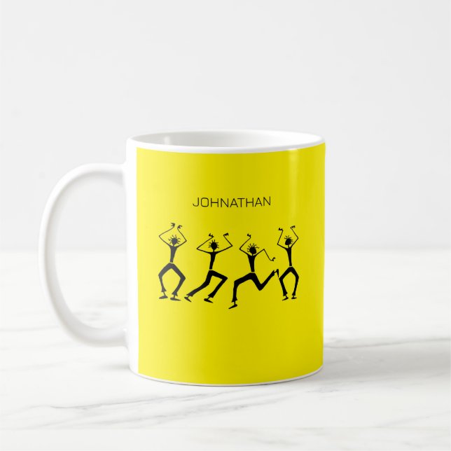 Warmes Gelb und Silhouette Happy Party Tänzer Kaffeetasse (Links)