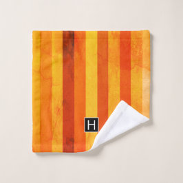 Warmes, gewittertes Orange Red Stripes Monogramm Badhandtuch Set