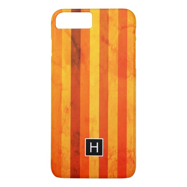 Warmes, gewittertes Orange Red Stripes Monogramm Case-Mate iPhone Hülle (Rückseite)