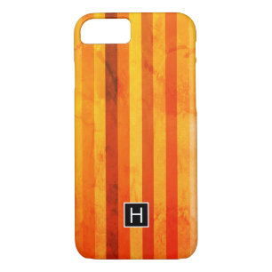 Warmes, gewittertes Orange Red Stripes Monogramm Case-Mate iPhone Hülle