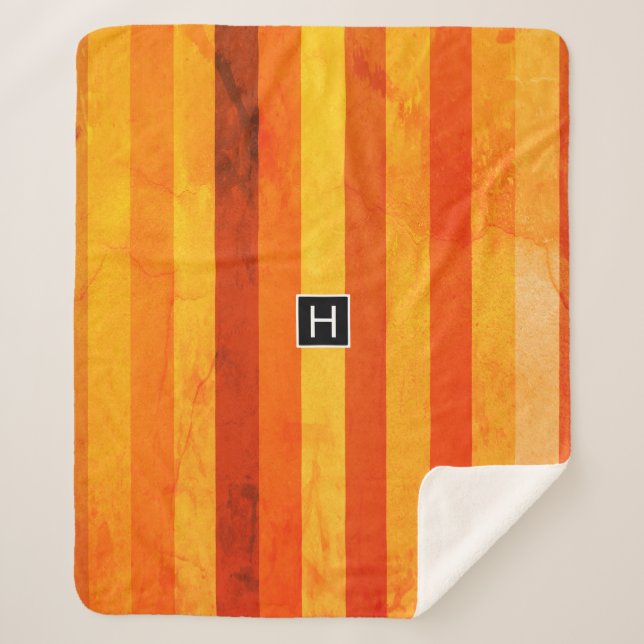 Warmes, gewittertes Orange Red Stripes Monogramm Sherpadecke (Vorderseite)