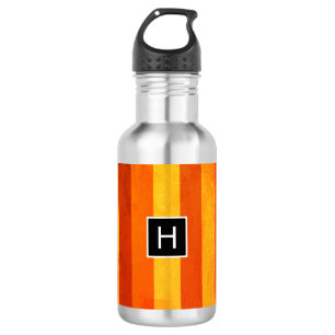 Warmes, gewittertes Orange Red Stripes Monogramm Trinkflasche