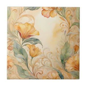 Warmes Goldenes Nouveau mit zarten Blumen Fliese
