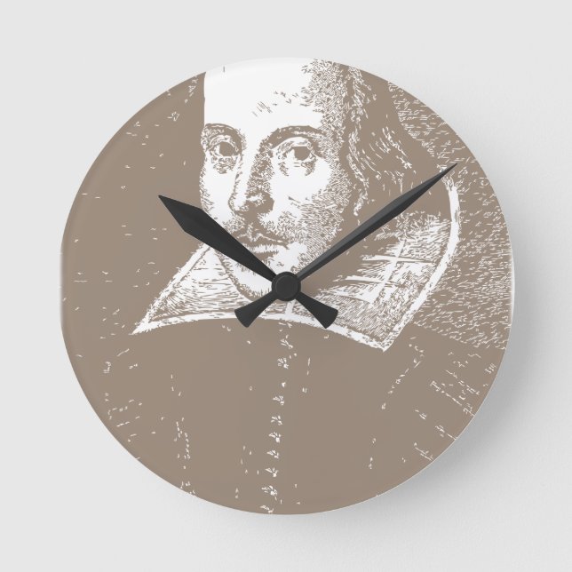 Warmes Grau William Shakespeares Runde Wanduhr (Vorderseite)