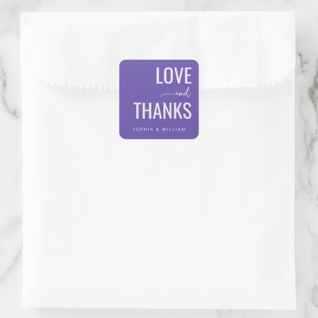Warmes lila typografischer Dank Quadratischer Aufkleber (Tasche)