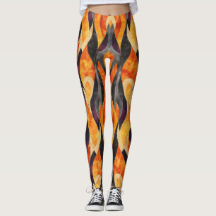 Warmes Orangefarbenes Abstraktes Muster Leggings