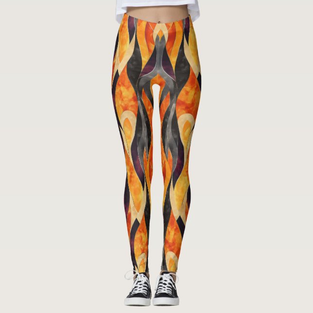 Warmes Orangefarbenes Abstraktes Muster Leggings (Vorderseite)