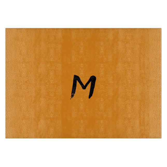 Warmes Pumpkin Gelber Erntedank Mit Monogramm Glas Schneidebrett (Vorderseite)