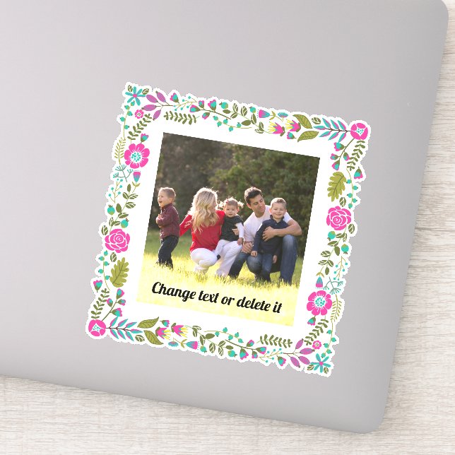 Warmes Rosa, Aqua und grünes Blumengestell mit Fot Aufkleber (Detail)