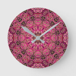Warmes rosa geometrisches Mandala-Motiv Runde Wanduhr