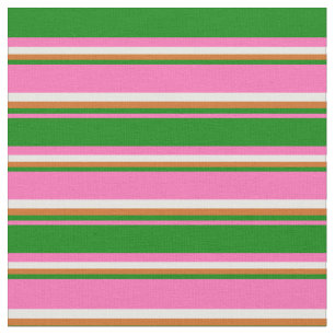 Warmes Rosa, Grün, Schokolade und Weiße Streifen Stoff