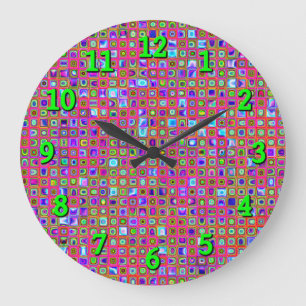 Warmes rosa, grünes und Lila Funky Tiles-Muster Große Wanduhr