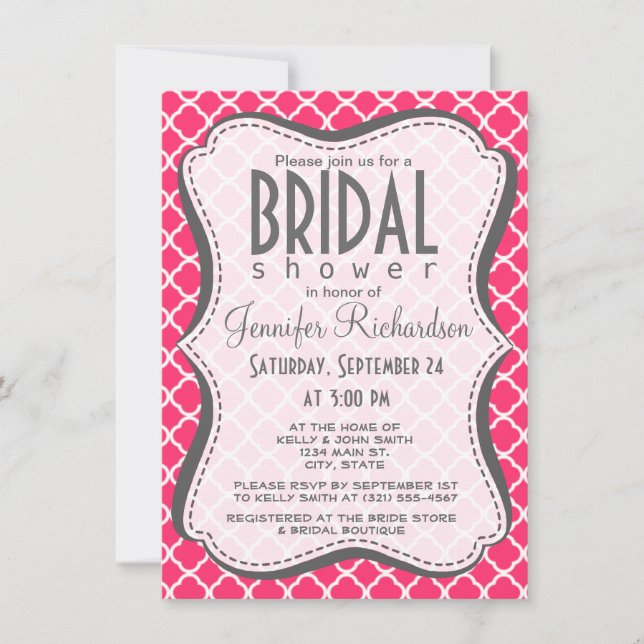 Warmes Rosa marokkanische Quarterfolie Einladung (Vorderseite)