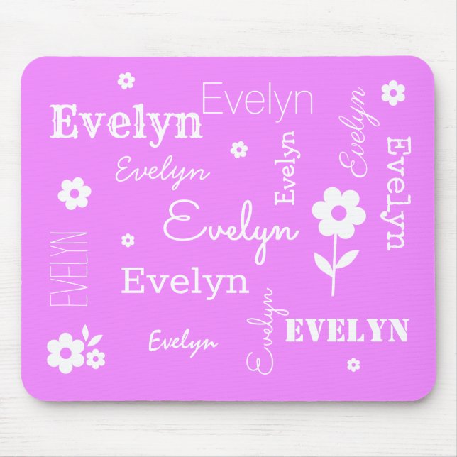 Warmes Rosa mit weißen Blume, angepasstes Mauspad (Vorne)