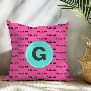 Warmes rosa Namensmuster Monogramm Kissen