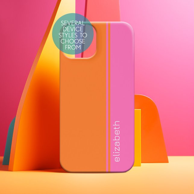 Warmes Rosa Orange Elegant Modernes Design Name iPhone 15 Hülle (Personalized Phone Case)