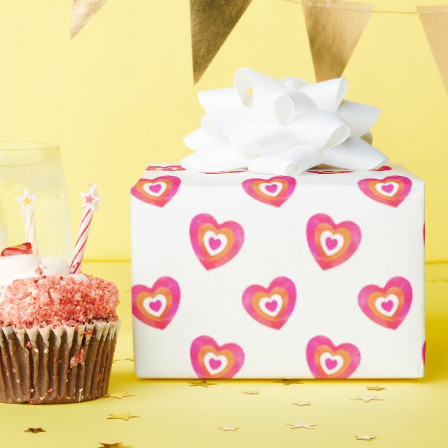 Warmes rosa Orangefarbenes Herzmuster Geschenkpapier (Geburtstagsparty)
