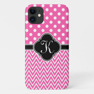 Warmes rosa Polka Dosen Zickzack Quatrefolienmonog Case-Mate iPhone Hülle