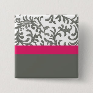 Warmes rosa und graues Blumenmuster Button
