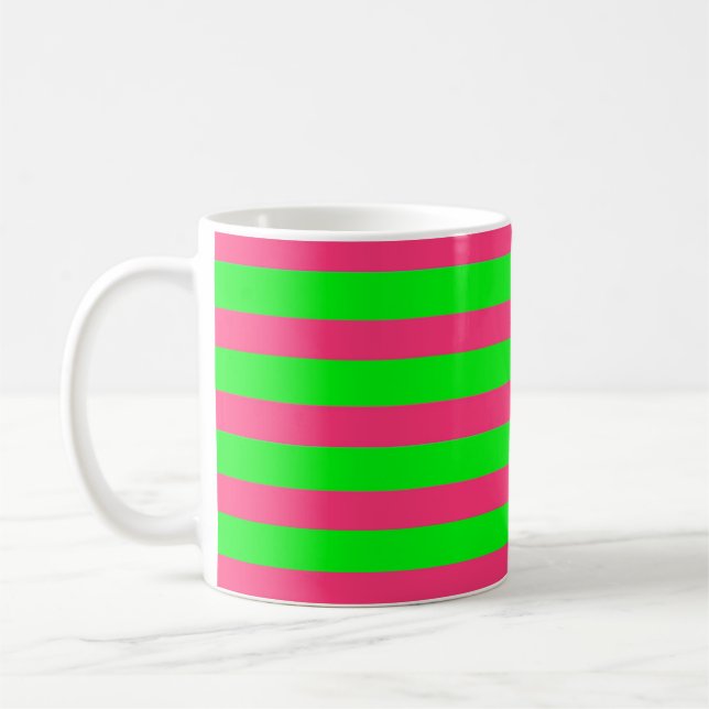 Warmes Rosa und kalkgrüner Streifen Kaffeetasse (Links)