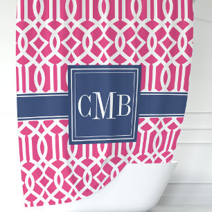 Warmes Rosa und marokkanische Trellis Monogram Duschvorhang