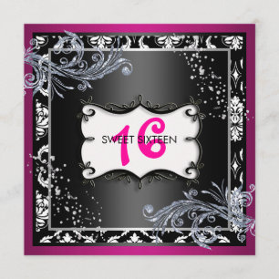 Warmes Rosa und schwarzes 16 . Geburtstag Einladung